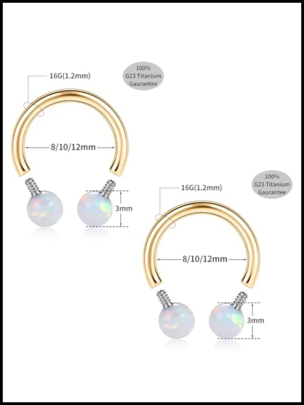 16G Titanium Horseshoe Septum Ring Internally Threaded Piercing Jewelry